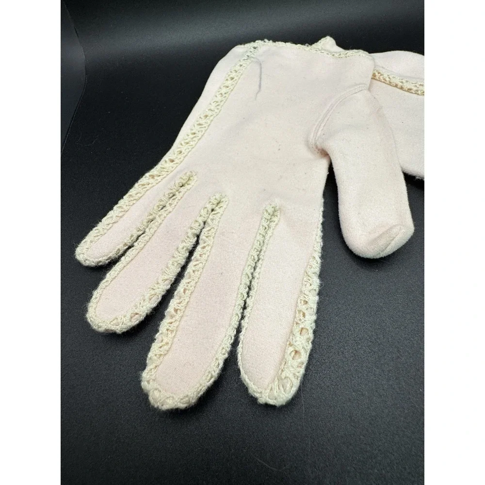 Vintage Max‎ Mayer's Gloves Pink With Lace - Size 8 1/2